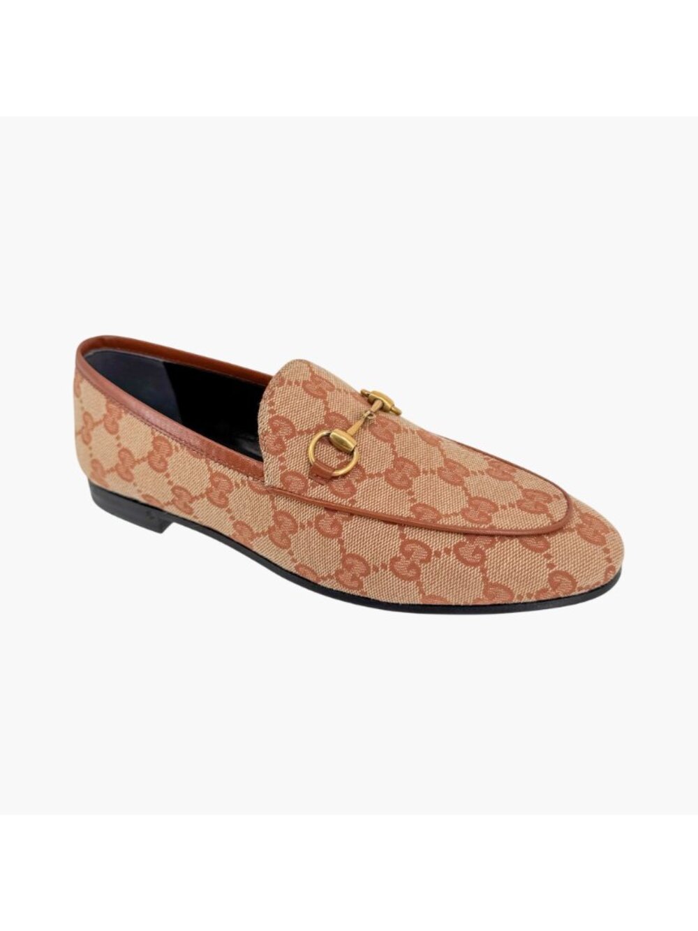 Gucci Jordaan Horsebit Loafers Size 37 US 7 Beige GG Monogram Canvas Flat Shoe - Picture 10 of 15